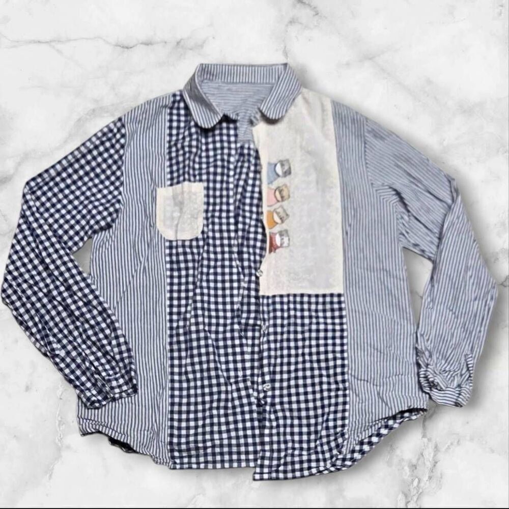 Long Sleeve Plaid Button Up Cat Shirt Size Small